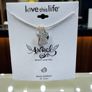 Love This Life Angel Necklace Silver Plated Watch Over Me Gift Inspirational NWT